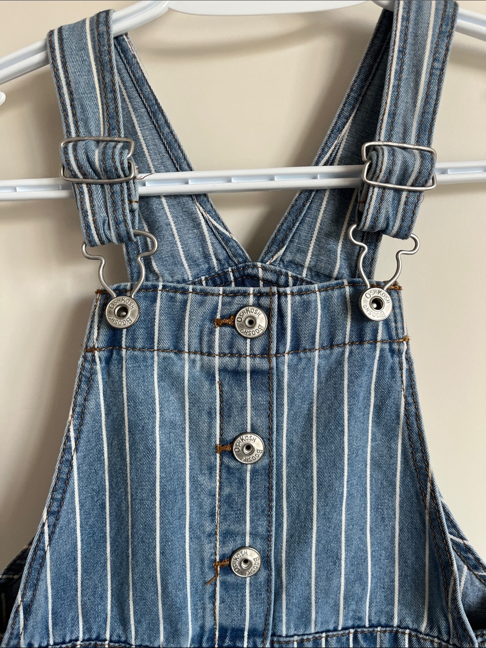 OshKosh B'gosh Blue & White Pinstripe Denim Overalls - Picture 3 of 5